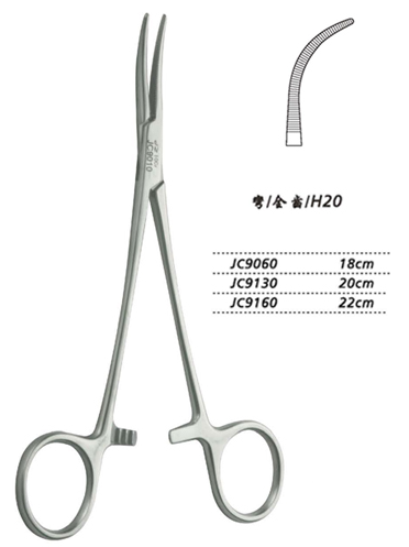金鐘止血鉗胸腔止血鉗 JC9060 18cm 彎全齒 H20