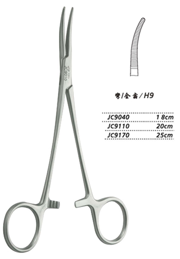 金鐘止血鉗胸腔止血鉗 JC9040 18cm 彎全齒 H9