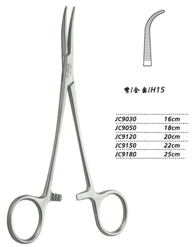 金鐘止血鉗胸腔止血鉗 JC9120 20cm 彎全齒 H15