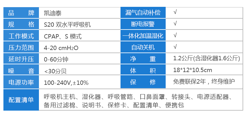 凱迪泰呼吸機(jī)&nbsp;S20 全自動雙水平呼吸機(jī) 慢阻肺心病二氧化碳潴留